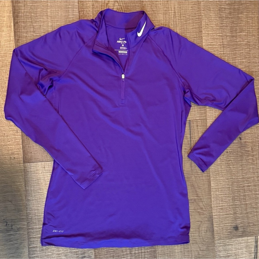 Nike Pro Dri-FIT Women's Purple Large Fitted Mock Neck 1/4 Zip Pullover Top